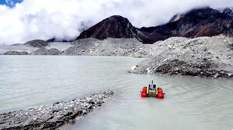 Patrick Meier's LinkedIn post about monitoring glacial lakes with swimming robots